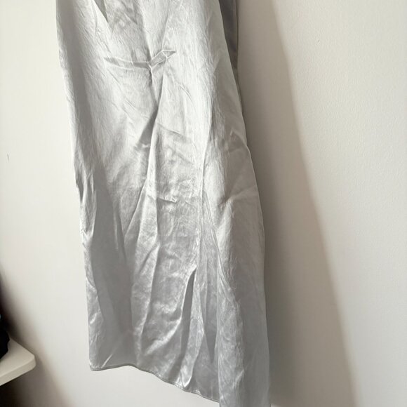 Aritzia Babaton Beck Satin Slip Mini Dress Silver Pearl Grey Size Medium - Picture 7 of 10